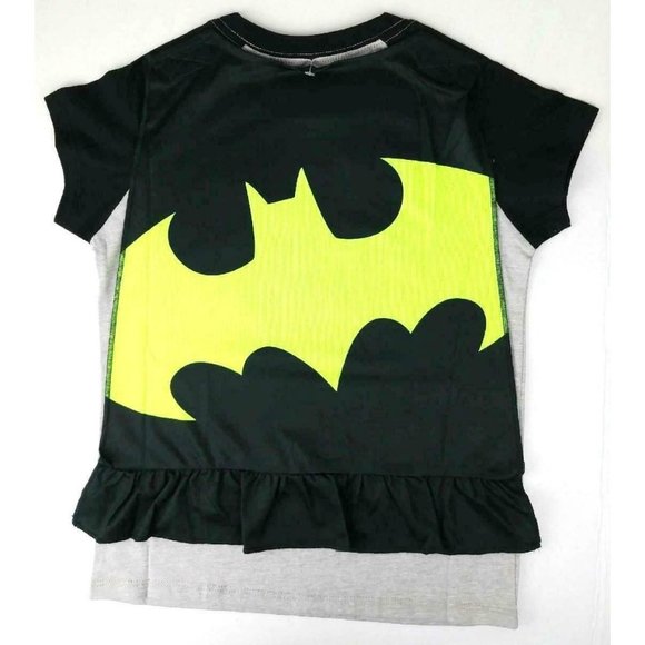BATMAN Girls XL Shirt Top New With Cape Glitter Grey Black Yellow DC Comics - Picture 2 of 7